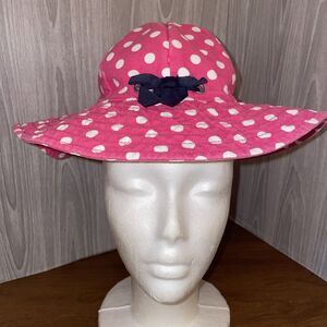Gymboree Girls 3-4 Pink Polka Dot Floppy Sun Hat Heavy Canvas Blue Bow Accent